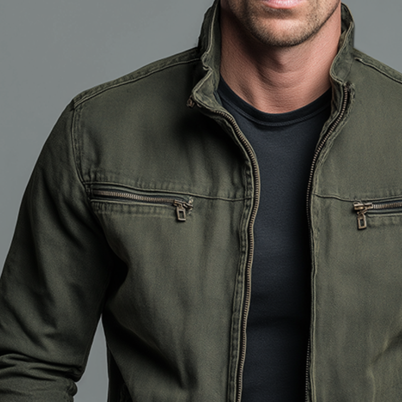 Victor - Men's Vintage Washed Cotton Jacket with Zip Closure