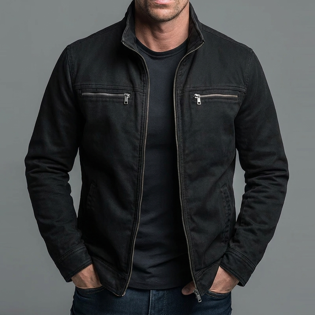 Victor - Men's Vintage Washed Cotton Jacket with Zip Closure