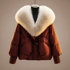 Viola - Women's Quilted Puffer Jacket with Faux Fur Collar