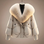 Viola - Women's Quilted Puffer Jacket with Faux Fur Collar