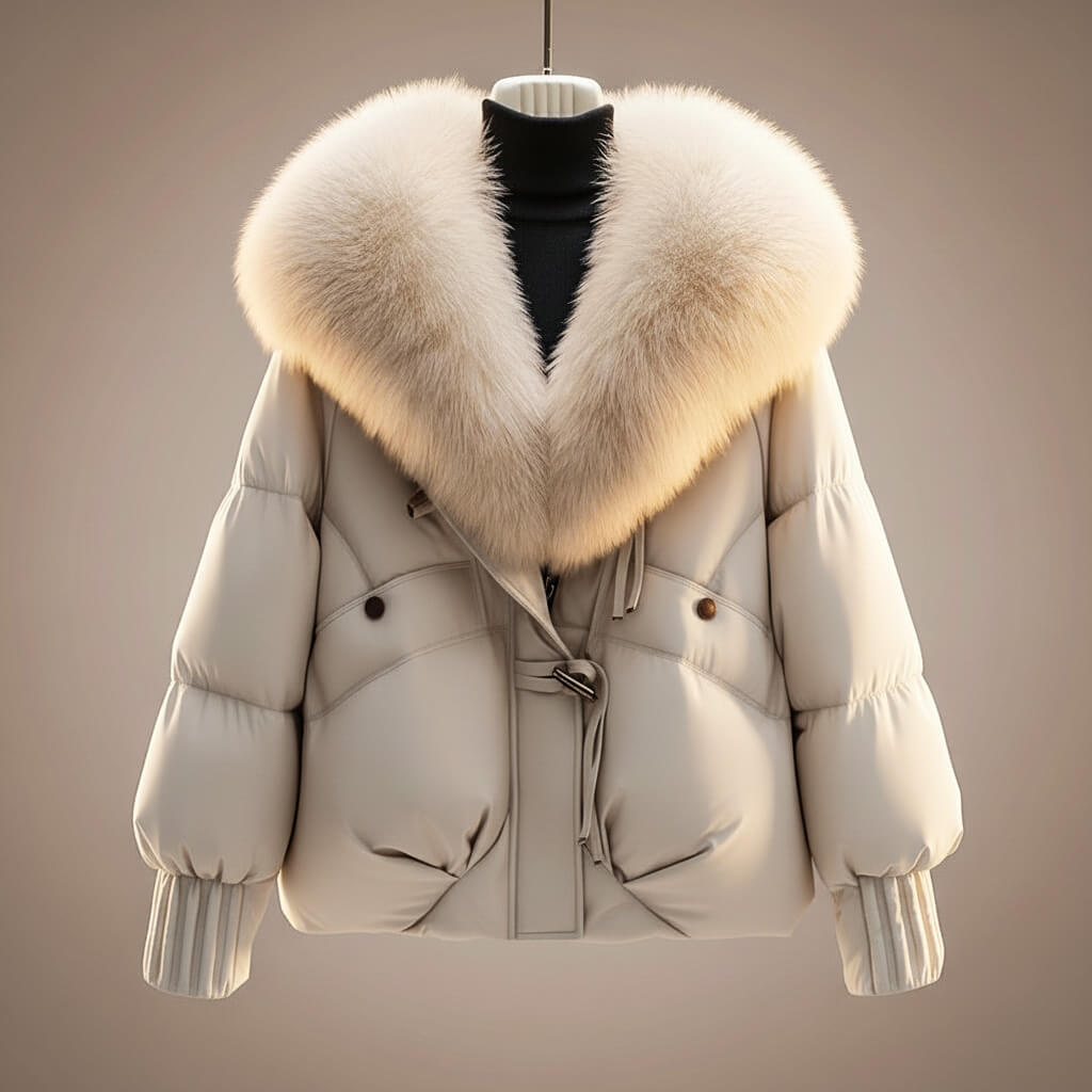 Viola - Women's Quilted Puffer Jacket with Faux Fur Collar