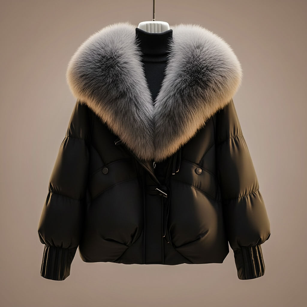 Viola - Women's Quilted Puffer Jacket with Faux Fur Collar