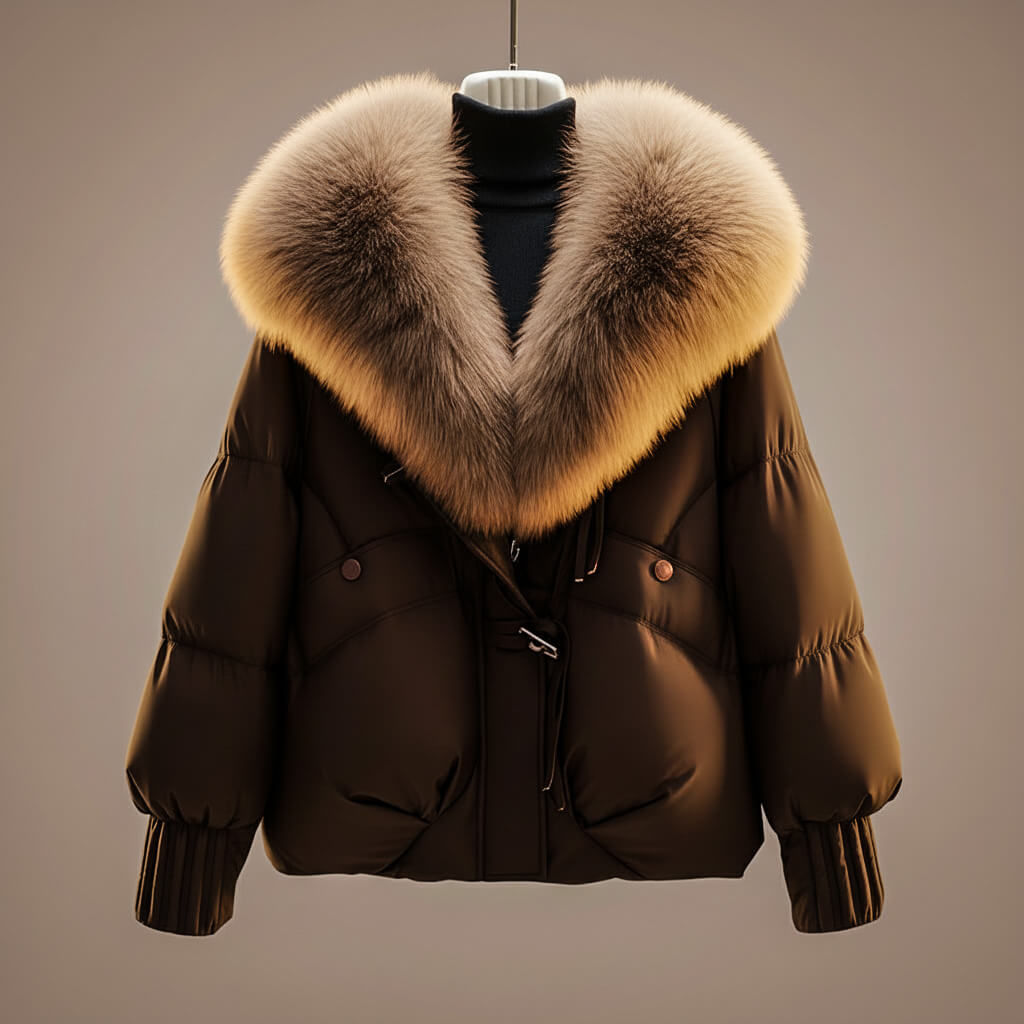 Viola - Women's Quilted Puffer Jacket with Faux Fur Collar