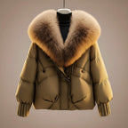 Viola - Women's Quilted Puffer Jacket with Faux Fur Collar