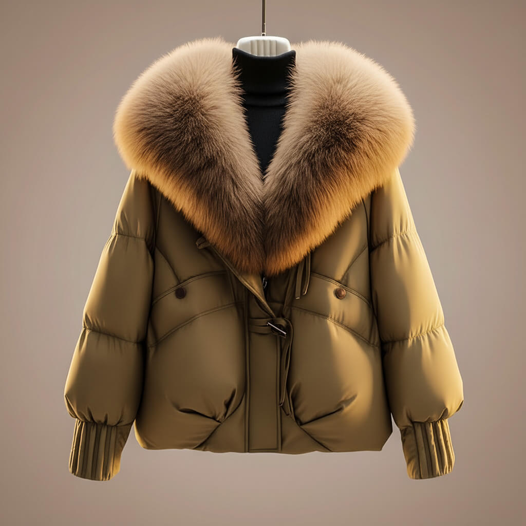 Viola - Women's Quilted Puffer Jacket with Faux Fur Collar