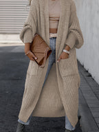 Violet - Women's Ribbed Open-Front Cardigan with Deep V-Neck