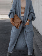 Violet - Women's Ribbed Open-Front Cardigan with Deep V-Neck