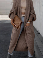 Violet - Women's Ribbed Open-Front Cardigan with Deep V-Neck