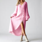 Viona - Women's Long Sleeve V-Neck Casual Dress with High Slit 2