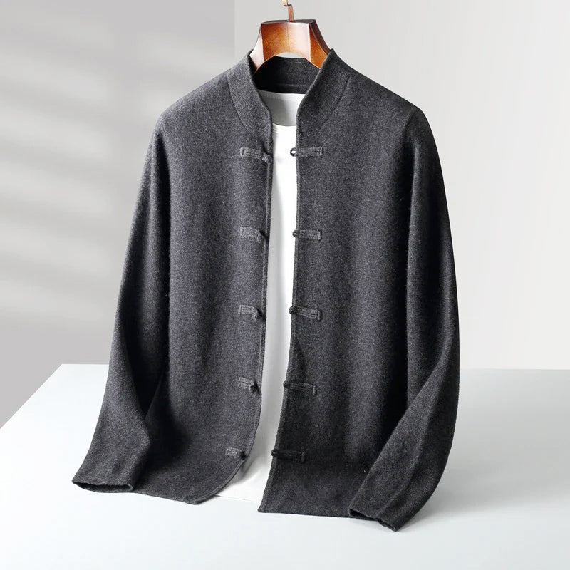 Warren - Men's Cashmere Toggle Cardigan with Mandarin Collar