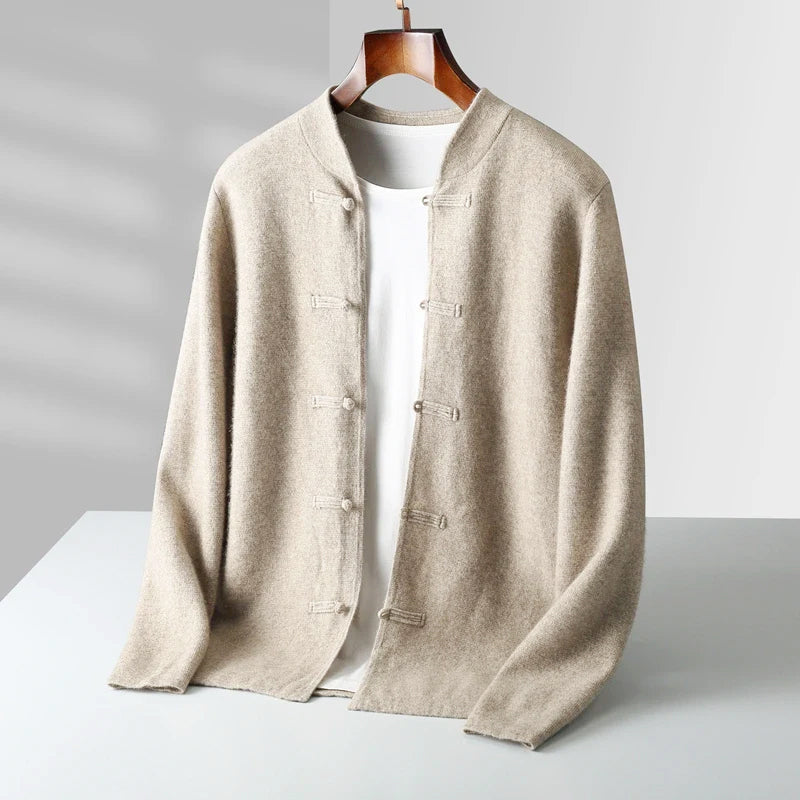 Warren - Men's Cashmere Toggle Cardigan with Mandarin Collar