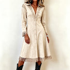 Wendy - Women’s Western Suede-Look Fringe Button-Down Dress 5