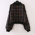 Whitney - Women's Multicolor Plaid Mock Neck Knit Sweater 1