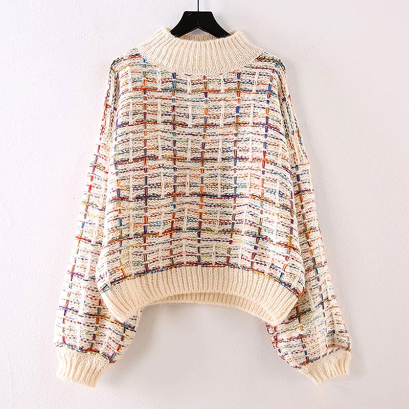 Whitney - Women's Multicolor Plaid Mock Neck Knit Sweater 2