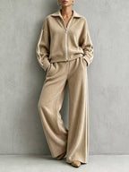 Whitney - Women's Ribbed Track Jacket & Wide-Leg Pants Set 1