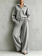Whitney - Women's Ribbed Track Jacket & Wide-Leg Pants Set 3