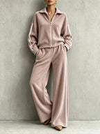 Whitney - Women's Ribbed Track Jacket & Wide-Leg Pants Set 4