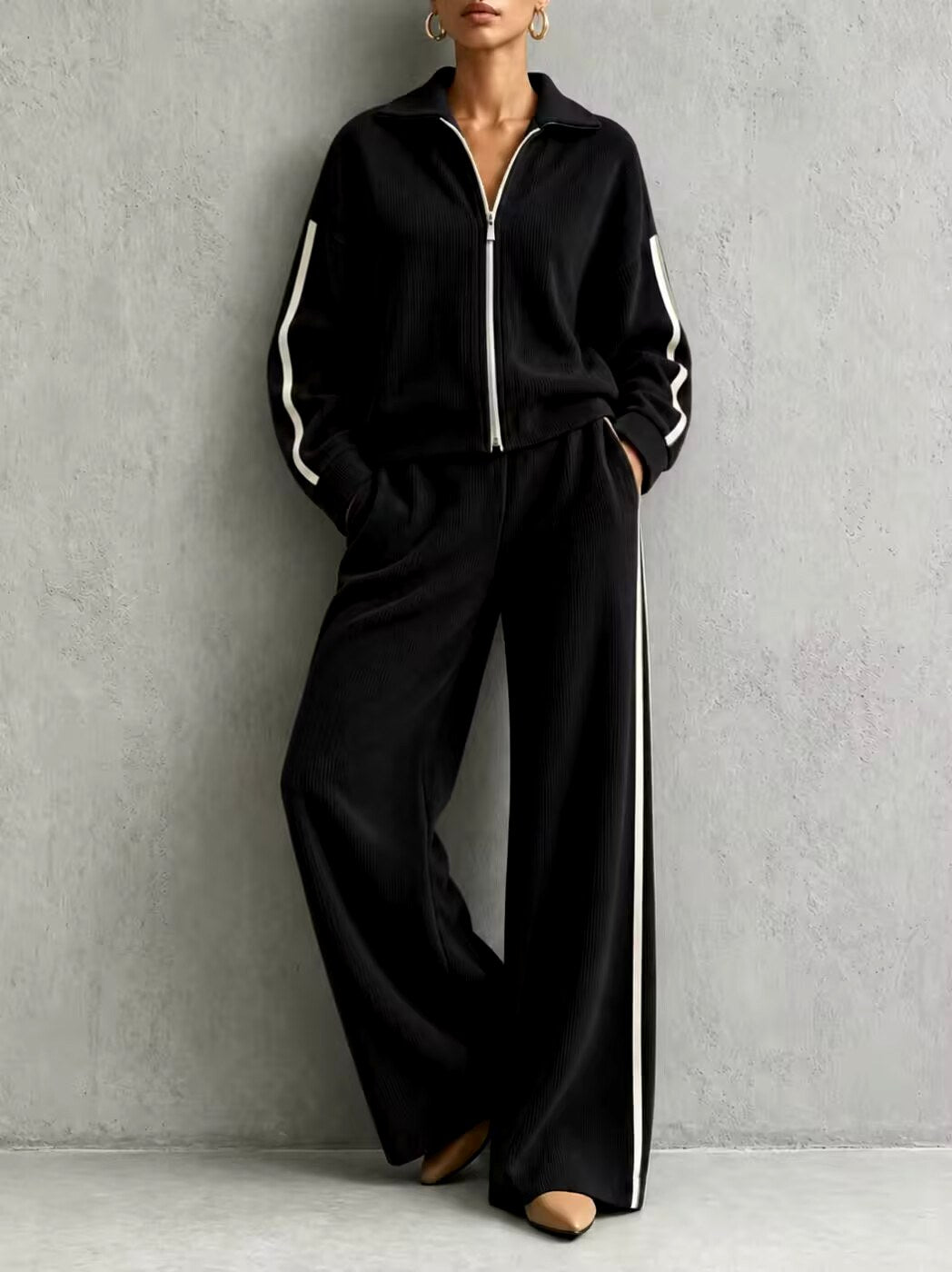 Whitney - Women's Ribbed Track Jacket & Wide-Leg Pants Set 5