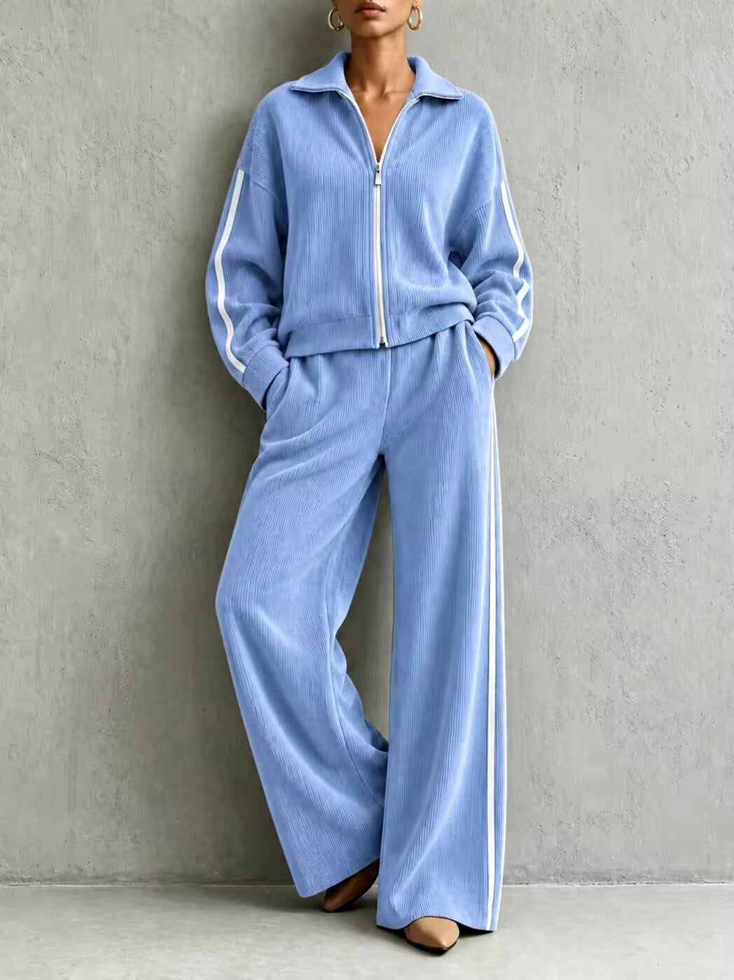 Whitney - Women's Ribbed Track Jacket & Wide-Leg Pants Set 6