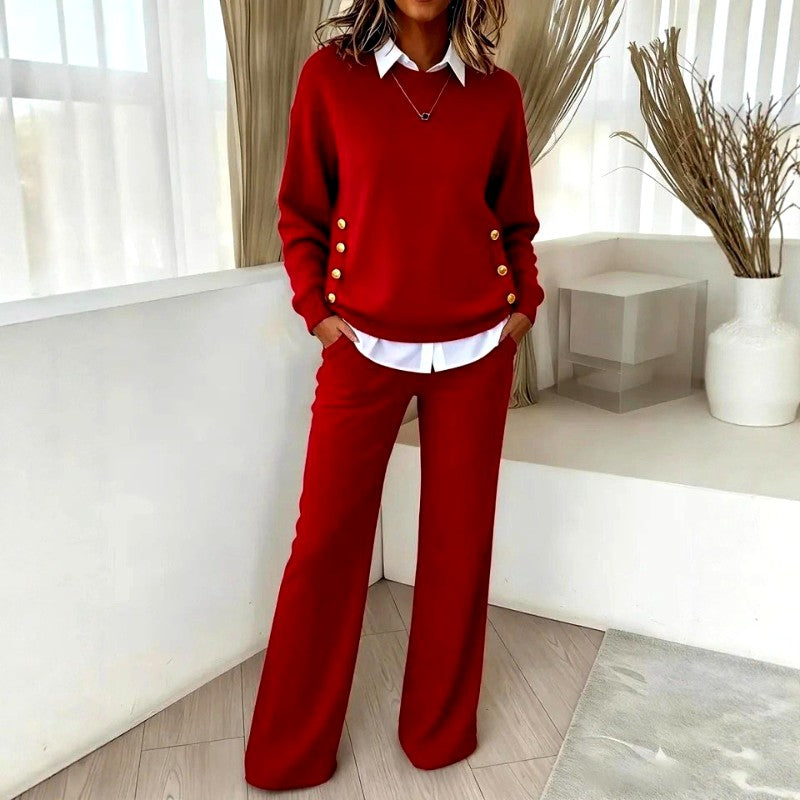 Wilhelmina - Women's Round Neck Long Sleeve Matching Set 1