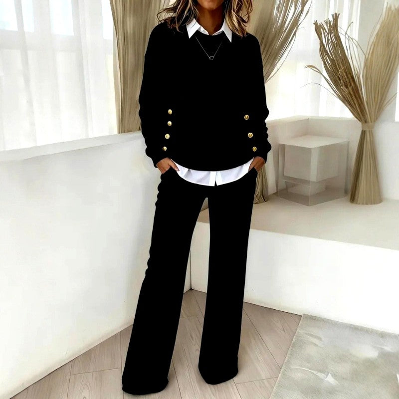 Wilhelmina - Women's Round Neck Long Sleeve Matching Set 2