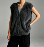 Zoey - Women's Fuzzy Knit Button-Front Vest 5